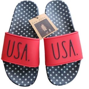 Rae Dunn Slides Rubber Sandals USA July 4th Red/Blue/White size 8 New with tags